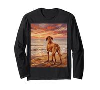Vizsla at The Beach Hungarian Pointer Dog Artwork Long Sleeve T-Shirt