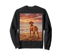 Vizsla at the Beach Hungarian Pointer Dog Artwork Sweatshirt