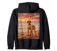 Vizsla at the Beach Hungarian Pointer Dog Artwork Zip Hoodie