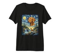 Vizsla Dog Moon Howling Starry Night Van Gogh Art Style Dog Premium T-Shirt