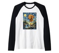 Vizsla Dog Moon Howling Starry Night Van Gogh Art Style Dog Raglan Baseball Tee
