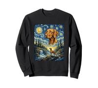 Vizsla Dog Moon Howling Starry Night Van Gogh Art Style Dog Sweatshirt