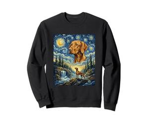 Vizsla Dog Moon Howling Starry Night Van Gogh Art Style Dog Sweatshirt