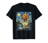 Vizsla Dog Moon Howling Starry Night Van Gogh Art Style Dog T-Shirt