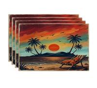 Vizsla Dog Placemats Set of 4, 12''x18'', Retro Coastal Beach Palm Tree 4Pcs Washable Table Mats for Home Dinning, Pet Holiday Party Kitchen Decoration