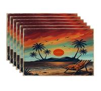 Vizsla Dog Placemats Set of 6, 12''x18'', Retro Coastal Beach Palm Tree 6Pcs Washable Table Mats for Home Dinning, Pet Holiday Party Kitchen Decoration