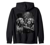 Vizsla Dogs Smoking Lighter Black White Cool Art Zip Hoodie