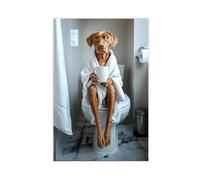 Vizsla on The Toilet And Drinking Coffee, Canvas Poster Wall Art Decor Print Picture Paintings for Living Room Bedroom Decoration 12x18inch(30x45cm)