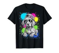 Vizsla Puppy Paint Splashes w Cap and Sunglasses T-Shirt