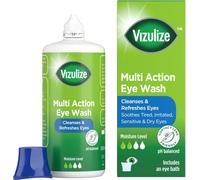 Vizulize Multi Action Eye Wash 300ml with Eye Bath | Cleanses & Refreshes Eyes | Soothes Tired, Dry & Irritated Eyes | pH Balanced | Suitable for Contact Lens Users