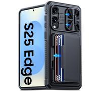 Vizvera for Samsung Galaxy S25 Edge Case Wallet, with RFID Card Holder, Slide Camera Cover, Kickstand, Silicone Edge Military Drop Protection Rugged Shockproof Case for S25 Edge 6.7" 2025, Black