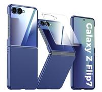 Vizvera for Samsung Galaxy Z Flip 7 Case, Built-in Screen Protector Slim Fit Scratch-Resistant Drop-Resistant Anti-Fingerprint, Support Wireless Charging, Phone Cover for Galaxy Z Flip 7 2025, Blue