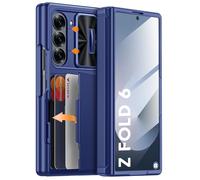Vizvera for Samsung Galaxy Z Fold 6 Case with RFID Card Holder & Slide Camera Cover & Screen Protector & Hinge Protection, Shockproof Wallet Phone Cover Case Full Body Protective for Z Fold 6,Blue