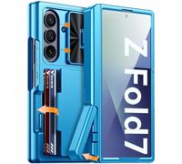 Vizvera for Samsung Galaxy Z Fold 7 Case With RFID Wallet Card Holder, Stand, HD Tempered Glass Screen Protector, Slide Camera Cover, Hinge Protection, Anti-Scratch Shockproof for Z Fold 7, Lake Blue