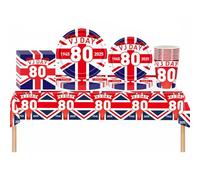 VJ Day 80th Anniversary Decorations Party Tableware Set, VJ Day Decorations with V J Day 80th Table Cloth, 32 Paper Plates, 16 Cups, 20 Napkins for V-J Day 80 Years WW2 Celebration 2025