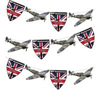 VJ Day 80th Anniversary Flag Banner, Spitfire Bunting Party Decorations, British Union Jack Banner for Bar Club Garden School Street One string 12pcs / 2.5m