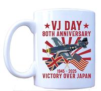 VJ Day 80th Anniversary Mug - 1945-2025 Victory Over Japan WWII Tribute - Patriotic Military Airplane Coffee Cup