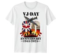 VJ Day 80th Anniversary T-Shirt Union Jack Flag WWII Remembrance Victory Over Japan 1945-2025 UK Patriotic Celebration Commemoration Vintage Apparel for Mens Women Kids Adults #6 Ladies L White