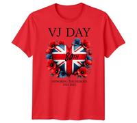 VJ Day 80th Anniversary T-Shirt Union Jack Flag WWII Remembrance Victory Over Japan 1945-2025 UK Patriotic Celebration Commemoration Vintage Apparel for Mens Women Kids Adults #3 Ladies XL Red