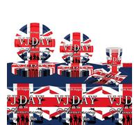 VJ Day 80th Anniversary Tablecloths Paper Plates,69Pcs Vj Day Party Tableware Set,Paper Plate for Liberation Day,Union Jack Plates,Tablecloth,Napkins,Cups for 2025 VJ Day 80th Anniversary Party Decor