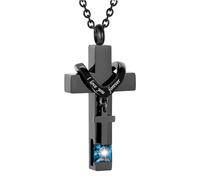 Vjajaly Birthstones Urn Necklaces for Ashes Cross Cremation Urn Memorial Pendant for Human Ashes Keepsake Locket Jewelry, Stainless Steel, Cubic Zirconia