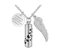 Vjajaly Cylinder Urn Necklace for Ashes Butterfly Cremation Jewelry keepsake Memorial Pendant with Angel Wing Remembrance Jewelry, Stainless Steel, No Gemstone
