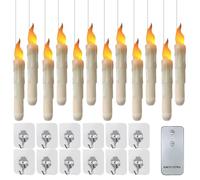 Vjeybv 12 x Floating Taper Candles, Flameless Electirc Hanging LED Magic Candles, Battery Operated Flameless Tapered Fake Candles Flickering with Remote Control for Home Room Party Table Ceiling Centr