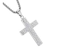 Vjeybv Hammered Finish Christ Cross Necklace, Titanium Steel Cross Necklace With Secret Compartment, 3D Printed Pendant Jewelry For Religious Baptism Casual Women Men