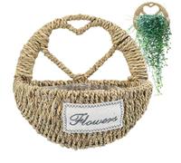 Vjeybv Wicker Rattan Flower Basket,Wall-Mounted Planter Baskets with Handles | Heart Design Breathable Wall Basket for Garden Wedding Living Room