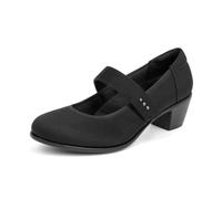 VJH confort Mary Jane Women's Low Heel Pumps Chunky Heel Round Toe Comfortable Work Shoes, Shammy black, 4 UK