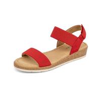 VJH confort Women Flat Sandals Open Toe Elastic Ankle Strap Slip On Comfortable Low Wedge Sandals, Red Excursion Plain Getaway Solids, 8 UK