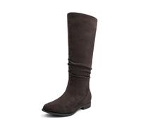 VJH confort Women's Knee-High Boots Comfortable Low Heel Almond Toe Wide Calf Side Zip Autumn Winter Long Boots, brown, 5 UK