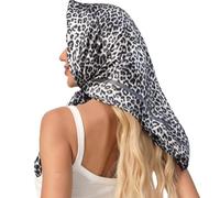 VJHX Leopard Print Head Scarf for Women Like Silk Satin Scarf for Hair Wrapping at Night Bandana Square Scarf 35 Inches, Gray, 90cm*90cm