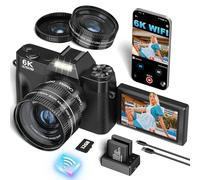 VJIANGER 2025 Upgrade 6K Digital Camera for Photography, 64MP Vlogging Camera for YouTube with WiFi, 180° Flip Screen, 16x Digital Zoom, 52mm Lens, 32GB Micro SD Card, 2 Batteries