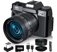 VJIANGER 2025 Upgrade 6K Digital Camera for Photography, 64MP Vlogging Camera for YouTube with WiFi, 180° Flip Screen, 16x Digital Zoom, 52mm Lens, 32GB Micro SD Card, 2 Batteries