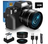 VJIANGER 4K Digital Camera for Photography, 48MP Vlogging Camera for YouTube with 3.0" Flip Screen, 16X Digital Zoom, Include 32GB SD Card, 2 Batteries (Black)