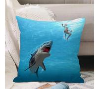 VJIZLOQB Throw Pillow Cushion Cover,3D render of a great white shark attacking a female swimmer (with digital painting),Pillow Cover for Home Livingroom Couch Bed Sofa Decorate 16 x 16 in