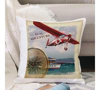 VJIZLOQB Throw Pillow Cushion Cover,Adventure, quote real adventure with coastline and a trip by plane on the theme of the tr,Pillow Cover for Home Livingroom Couch Bed Sofa Decorate 16 x 16 in