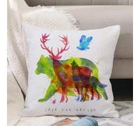 VJIZLOQB Throw Pillow Cushion Cover,Alaska Animals Bears Wolfs Eagles Deers in Abstract Colored Shadow Like Print,Pillow Cover for Home Livingroom Couch Bed Sofa Decorate 16 x 16 in