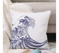 VJIZLOQB Throw Pillow Cushion Cover,An oriental Japanese great wave in a vintage retro engraved etching woodcut style,Pillow Cover for Home Livingroom Couch Bed Sofa Decorate 16 x 16 in