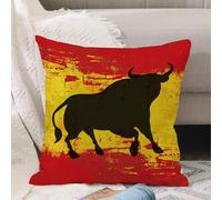 VJIZLOQB Throw Pillow Cushion Cover,background in the spanish colors with a black bull,Pillow Cover for Home Livingroom Couch Bed Sofa Decorate 16 x 16 in
