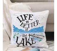 VJIZLOQB Throw Pillow Cushion Cover,Better to wake at the lake. Rising sun on the lake landscape with a bridge. Vintage illust,Pillow Cover for Home Livingroom Couch Bed Sofa Decorate 20 x 20 in