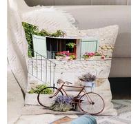 VJIZLOQB Throw Pillow Cushion Cover,Bike, French and Mediterranean European rural stone with bike in the countryside, Provence,Pillow Cover for Home Livingroom Couch Bed Sofa Decorate 20 x 20 in
