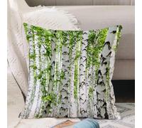 VJIZLOQB Throw Pillow Cushion Cover,Birch Trees in The Forest Summertime Wildlife Nature Themed ating Picture,Blue Tan Brown,Pillow Cover for Home Livingroom Couch Bed Sofa Decorate 12 x 12 in
