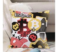 VJIZLOQB Throw Pillow Cushion Cover,Bitcoin doodle style seamless funky pattern digital currency symbol. Hype trendy cartoon h,Pillow Cover for Home Livingroom Couch Bed Sofa Decorate 16 x 16 in