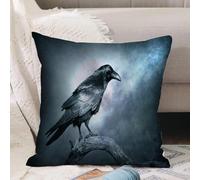 VJIZLOQB Throw Pillow Cushion Cover,Black raven in moonlight perched on tree. Scary creepy gothic setting. Cloudy night. Hallo,Pillow Cover for Home Livingroom Couch Bed Sofa Decorate 16 x 16 in