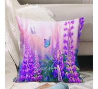 VJIZLOQB Throw Pillow Cushion Cover,Blue butterflies flutter among purple lupine flowers with beautiful atmospheric lighting o,Pillow Cover for Home Livingroom Couch Bed Sofa Decorate 20 x 20 in