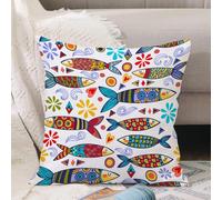 VJIZLOQB Throw Pillow Cushion Cover,Bright and amazing Portugal pattern of sardines and graphic elements,Pillow Cover for Home Livingroom Couch Bed Sofa Decorate 16 x 16 in