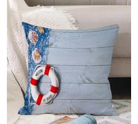 VJIZLOQB Throw Pillow Cushion Cover,Buoy, Welcome Aboard Message on Lifebuoy with Fishing Net, Map,Pillow Cover for Home Livingroom Couch Bed Sofa Decorate 16 x 16 in