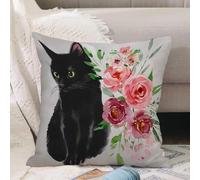 VJIZLOQB Throw Pillow Cushion Cover,cartoon fluffy cat with roses. Siamese cat with open eyes and flowers. Coloring book for a,Pillow Cover for Home Livingroom Couch Bed Sofa Decorate 16 x 16 in